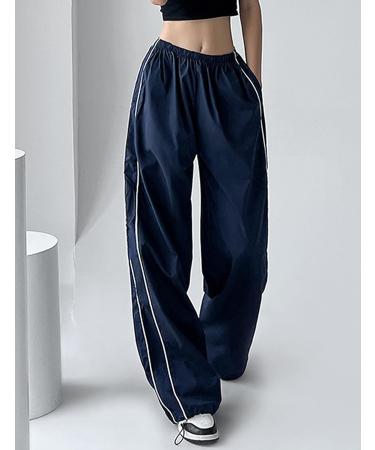 Himosyber Women's Navy Y2K Parachute Pants - Elastic Waist Baggy Track Trousers | Medium - Buy Online on GoSupps.com