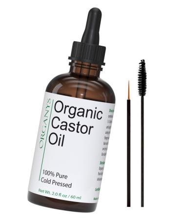 Organys Organic Castor Oil 2oz For Longer Fuller Thicker Looking Hair Eyelashes & Eyebrows Enhances The Appearance Of Natural Lash & Brow Growth. Serum Comes With Eyeliner & Mascara Brushes