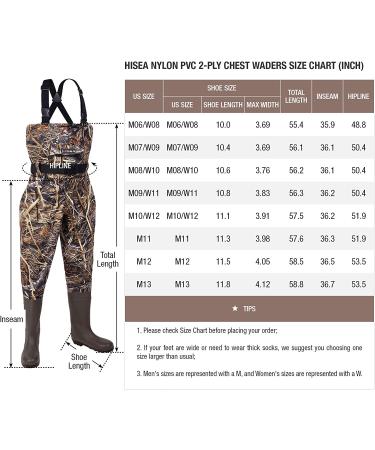 HISEA Men's Waterproof Chest Waders with Boots - Camo, Lightweight, Cleated, M10/W12 - Buy Online on GoSupps.com