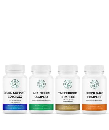 2nd Springs Mind & Body Harmony Bundle - 7 Mushroom & Brain Support for Cognitive Wellness Super B-100 & Adaptogen Complex for Energy & Stress Resilience