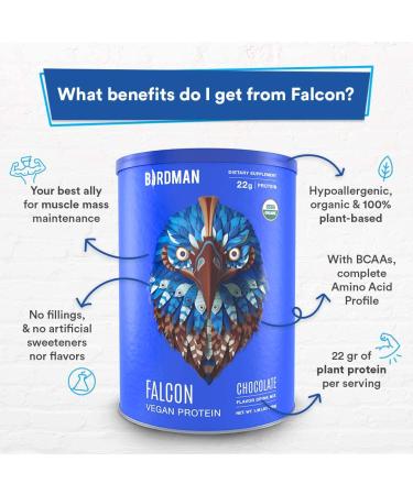 Birdman Falcon Protein | Vegan Non Whey Protein Sports Keto Friendly Kosher Gluten Free Plant Based Non-Dairy Chocolate Flavor - 21 Servings - 1.38 lb - Buy Online on GoSupps.com