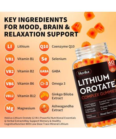 Lithium Orotate 5mg 10mg Gummies Lithium Supplements with Vitamin B, Magnesium & Selenium for Mood Support, Stress Relief, Brain Health, Non-GMO, Vegan, Gluten Free - Mixed Berry Flavor, 60 Gummies Mixed Berry 60 Count (Pac  - Buy Online on GoSupps.com