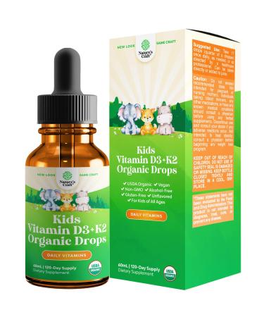 Liquid Vitamin D Drops for Infants Toddlers and Kids - Organic Vitamin D for Kids and Babies with Vitamin K2 - Vegan Vitamin D3 K2 Kids Vitamins for Immune Support - Liquid Vitamin D3 Drops for Kids