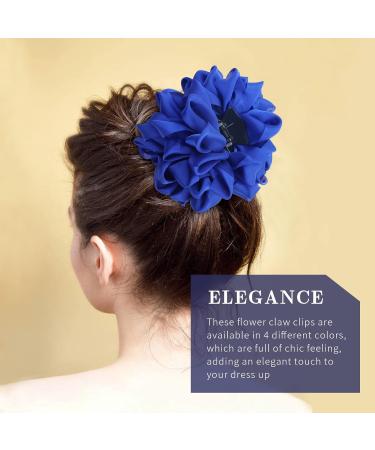 4 Pack Korean Ribbon Silk Chiffon Hair Claw Clips - Blue Black Burgundy Red Green Butterfly Octopus Large Rose Flower Bows - Women's Accessories - Buy Online on GoSupps.com