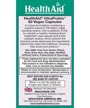 HealthAid UltraProbio 100 Billion 60ct Once Daily Capsules Optimum Support 100 Billion with Prebiotic Acid & Bile Resistant Dairy & Gluten Free Non-GMO Vegan 14 Viable Strins. - Buy Online on GoSupps.com