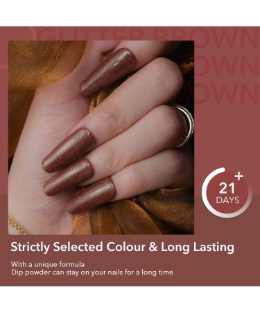 Premium Dipping Powder Nails Set - Aokitec Fashion Dip Powder for DIY & Salon | 28g Glitter Brown French Nail Art - Buy Online on GoSupps.com