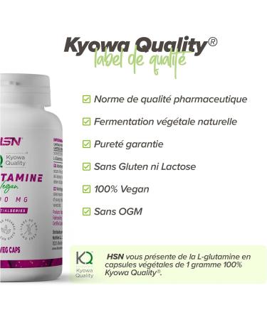 HSN Kyowa Quality Glutamine Capsules | 180 Vegetable Capsules | 4g L-Glutamine Per Daily Serving | Pharmaceutical Grade | Non-GMO Vegan Gluten Free - Buy Online on GoSupps.com