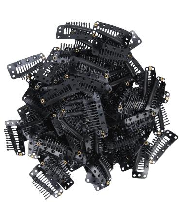 10 teeth wig clip wig hair extension the snap comb clips stainless steel diy hair part snap clip for hair extension 100 pieces (black)