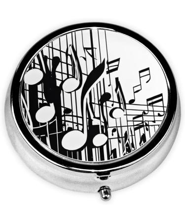 Round Music Notes Print Pill Box | 3 Compartment Decorative Travel Organizer | Portable Medication & Vitamin Holder - Buy Online on GoSupps.com