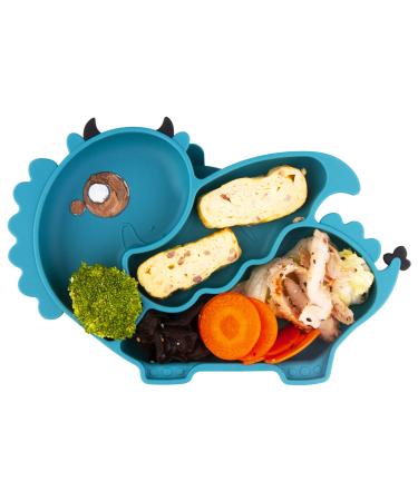 Silicone Suction Plate for Toddlers - Self Feeding Training Divided Plate Dish and Bowl for Baby and Toddler Fits for Most Highchairs Trays Wyvern-navy