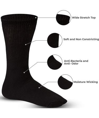 Creswell Diabetic Crew Socks (3 Pairs) - Made in USA - Black 10-13 Size - Buy Online on GoSupps.com
