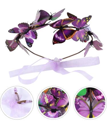 Beaupretty Butterfly Headband - Adjustable Floral Garland Wreath for Weddings & Photos | White & Purple Hair Crown - Buy Online on GoSupps.com