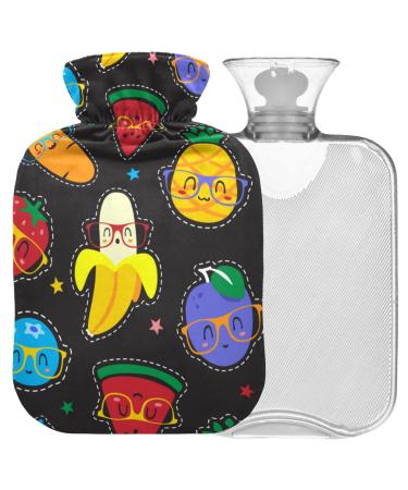 Naanle funny cartoon fruits heat bottle with reference transparent hot water bottle 1l warm steadel for bed hand feet warmer pain relief heat and cold therapy