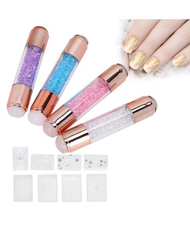 Premium Nail Stamping Plates Set - 4 Double Silicone Stamper Heads & Nail Art Tools for DIY Home Salon - Buy Online on GoSupps.com