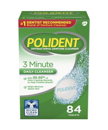Polident 3 Minute Triple Mint Antibacterial Denture Cleanser Effervescent Tablets 84 count