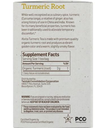 ALVITA Organic Turmeric Root Tea Herbal Organic Turmeric Detoxify Tea Turmeric Tea Bags for Inflammation Relief Immunity Boost Digestive Tea 16 Tea Bags - Buy Online on GoSupps.com
