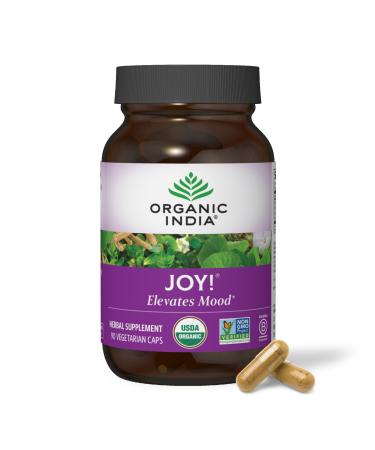 ORGANIC INDIA Joy Herbal Supplement - Immune Support Promotes Memory & Concentration Vegan Gluten-Free Kosher USDA Certified Organic Non-GMO Calming - 90 Capsules