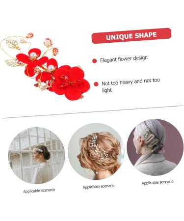 Angoily Red Flower Hair Clip Hair Jewels for Women Bridal Hair Headpiece Bridal Hairpin Bridal Headpiece Flower Side Hair Clips Hair Pin Red Crystal Lace Pearl Flower Bridesmaid - Buy Online on GoSupps.com