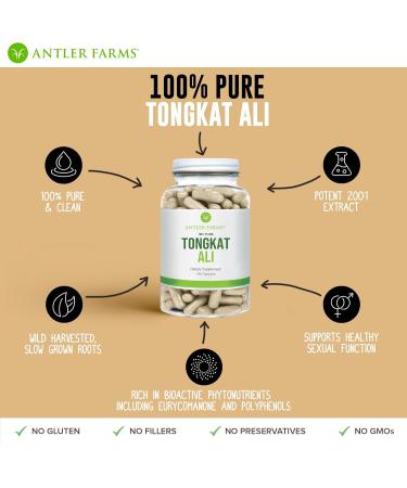 Antler Farms 100% Pure Tongkat Ali Extract 200:1 | 180 Vegan Capsules for Men's Health | Gluten Soy & Dairy Free - Buy Online on GoSupps.com
