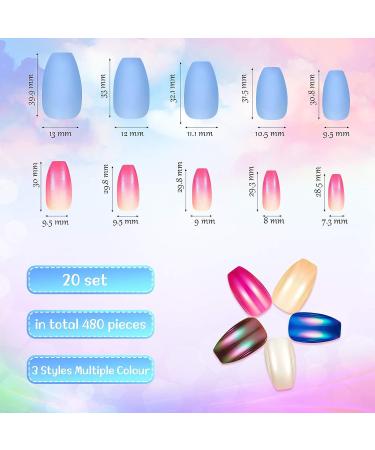 480 pc Medium Length Matte & Gradient Coffin Press on Nails - Full Cover False Nails for Nail Art - Glossy Fake Nail Tips for Women & Girls - Buy Online on GoSupps.com