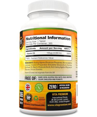 365 Easy to Swallow Vitamin D 4,000 IU Tablets - Maximum Strength D3 Supplement for Full Year Supply - Buy Online on GoSupps.com