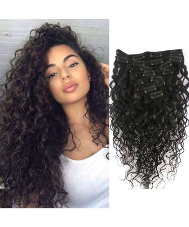 Doren Deep Curly Clip In Human Hair Extensions for Women 8Pcs 20Clips 120g 8A Virgin Remy Brazilian Wavy Curly Hair Natural Color 16 Inches 16 Inch Deep Curly