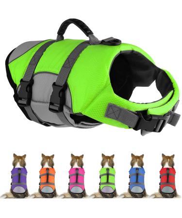 Mklhgty Dog Life Jacket, Reflective & Adjustable Dog Life Vest with Rescue Handle for Swimming and Boating, Ripstop Pet Safety Life Preserver for Small, Medium and Large Dogs Green X-Small