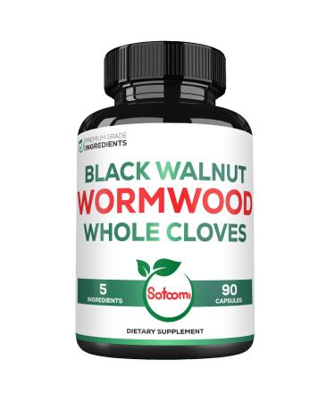 Satoomi 5 in 1 Wormwood Capsules Supplement - with Black Walnut Cloves Turmeric and Berberine HCl - 90 Capsules - Immune System & Digestion Health 90 Count (Pack of 1)