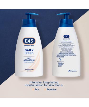 E45 Daily Skin Lotion 400 ml x5 Pack E45 Lotion for Very Dry Skin Sooth Dryness Smooth Rough Skin Non-Greasy Lightweight Moisturiser - Perfume-Free Body Face Hand Cream - Dermatologically Tested 400 ml (Pack of 5) - Buy Online on GoSupps.com