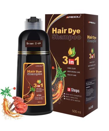 Meidu Brown Hair Dye Shampoo 3 in 1 Semi Permanent Hair Color Shampoo for Gray Hair Coverage Treated Natural Herbal Plant Grey Cover For Women & Men 16.9 Fl Oz