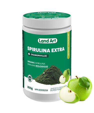 Certified Organic Fresh Spirulina Extra Powder 300g - Improved with Bioavailable Chlorophyll Added - Apple Flavour - Clean Source - 3rd party tested - Measuring Spoon Inside - Made in Canada