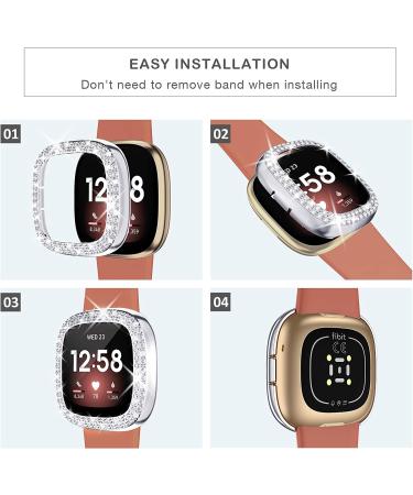 Tensea 2Pack Bling Protector Case for Fitbit Versa 3/Sense - Black/Silver Diamond Frame Cover for Women - Buy Online on GoSupps.com