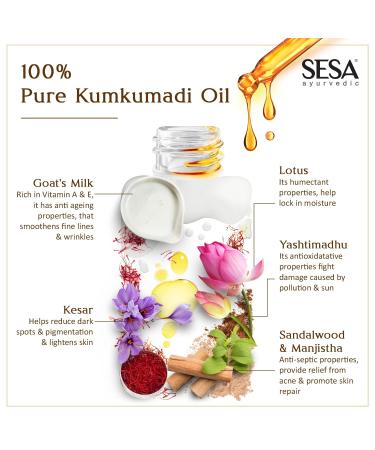 Sesa Kumkumadi Face Oil - 100% Pure Saffron & Ayurvedic Herbs for Youthful Skin | Moisturize Smooth Fine Lines & Reduce Dark Spots (0.5 Fl Oz - Buy Online on GoSupps.com