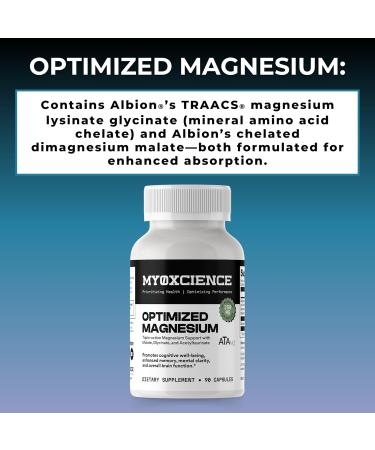 MYOXCIENCE Optimized Magnesium Glycinate + Magnesium Taurate (as ATAmag ) for High Brain Bioavailability to Support Stress Relief and Sleep | 30 Servings 90 Count (Pack of 1) - Buy Online on GoSupps.com