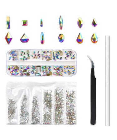 1 Set Multi Sizes Nail Crystal&Flat Back Round Rhinestones+Picking Up Pen+Tweezer DIY Nail Tool Kit