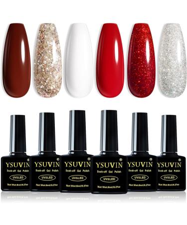 Yueshop 6 PCS Gel Nail Polish Kit - Red Burgundy Nail Polish Red Glitter Silver Sparkle Gel Nail Polish Soak Off UV Gel Nail Lamp Varnish Manicure Kit For Valentines Beauty Gift (6PCS 8ml) - Buy Online on GoSupps.com
