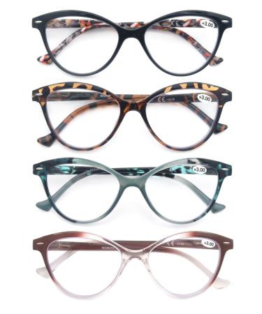 HEEYYOK Women Reading Glasses 4-Pack Cateye Readers Glasses Reading Comfort Spring Hinge (2.75, 4 Mix Color) 4 Pack Mix Color 2.75 x
