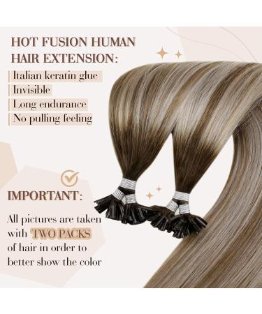 Hetto Balayage Remy Hair Extensions - Dark Brown & Ash Blonde Keratin Bonding (50cm 50g 20 Inch) for Seamless Volume & Length - Buy Online on GoSupps.com
