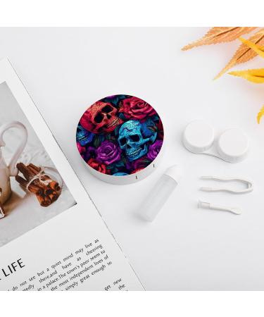 Psychedelic Skulls & Roses Contact Lens Travel Kit | Portable Cute Contact Lens Box with Mirror for Daily Outdoor Use - Buy Online on GoSupps.com