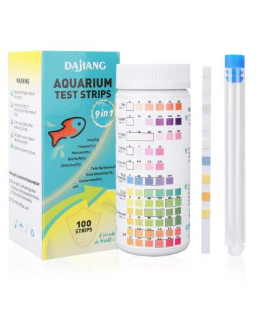 DAJIANG 9 in 1 Aquarium Test Strips,100 Strips Aquarium Testing Kit for Freshwater Saltwater, Pond Test Strips for Fish Tank Testing pH, Iron, Copper, Nitrite, Nitrate, Hardness, More