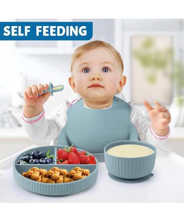 Baby Feeding Set - Silicone Bib, Suction Bowl, Spoon, Fork - Toddler Utensils - 6 Months (Light Blue) | Baby Led Weaning Supplies - Buy Online on GoSupps.com