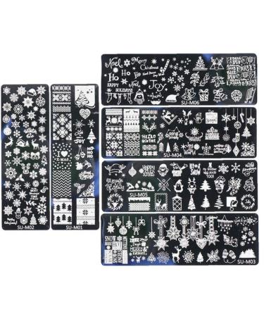 6 Pieces Christmas Nail Art Plates Snowflakes Christmas Tree Image Stamping Templates Stamping Kit Manicure Stencils Set