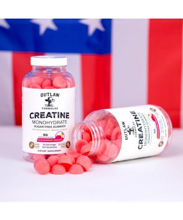 Outlaw Formulas Creatine Gummies 5g Sugar Free Creatine Monohydrate Sour Raspberry Lemonade 30 Servings Third Party Lab Tested Made in USA for Muscle Strength and Recovery - Buy Online on GoSupps.com