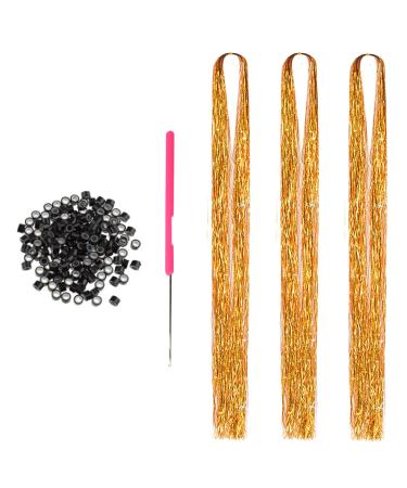 Hair Tinsel Extensions 600 Strands with Tools Sparkling Shiny Hair Tinsel Kit Heat Resistant Glitter Tinsel Hair Extensions for Women Girls 48 Inch 600 strands gold