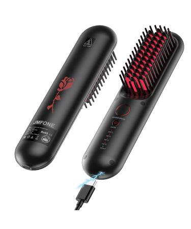 JMFONE Cordless Mini Hair Straightener Brush - USB Rechargeable Portable Straighening Hot Comb for Quick Heat & Travel Size - Flat Iron Straightening Comb for Home/Travel/Outdoor Use Red+black