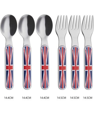 EXZACT Union Jack Kids Cutlery Set- 6pcs Stainless Steel Toddler Children's Cutlery - Forks & Spoons - BPA Free & Dishwasher Safe - Buy Online on GoSupps.com