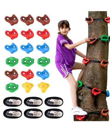 18 Ninja Tree Climbing Holds and 6 Sturdy Ratchet Straps for Kids Tree Climbing, Large Climbing Rocks for Outdoor Ninja Warrior Obstacle Course Training 18 Holds