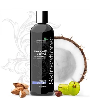 Vanilla Massage Oil for Massage Therapy - 16oz | Silky-Soft Blend of Sweet Almond Oil Fractionated Coconut Oil Grape Seed and Jojoba | Scented Body Oil Gift Ideas Vanilla 16 Fl Oz (Pack of 1)
