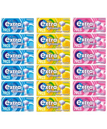 x18 Packs Of Extra Refreshers Bubblemint + Peppermint + Tropical | Sugarfree gum in bulk