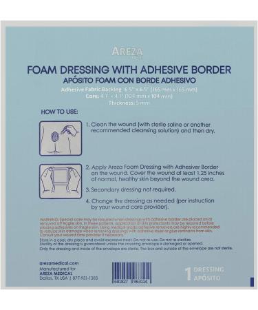 Areza Medical Foam Wound Dressing with Adhesive Border 6.5 x 6.5 Central Foam 4.1 x 4.1 5mm Thickness - 5 per Box - Buy Online on GoSupps.com